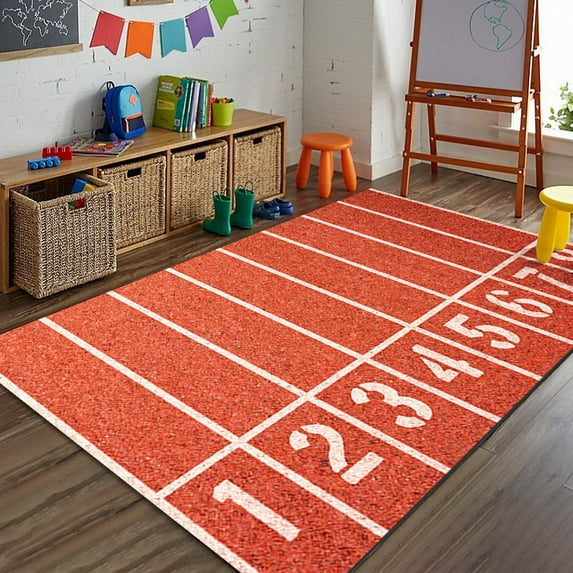 Biplut Football Carpet Interesting Sports Scene Design Anti-slip Printing Machine Washable Noise Reduction Playing Football Rectangle Artificial Turf Soccer Field Thickened Rug for Living Room
