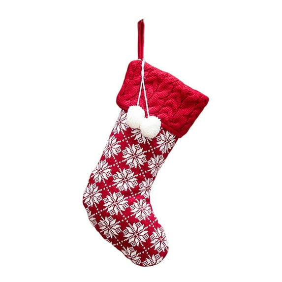 Biplut Knitting Christmas Socks Bright Color Festive Lanyard Design Plush Ball Decorative Wool Snowflake Pattern Stockings Candy Bag for Festival (Type E)