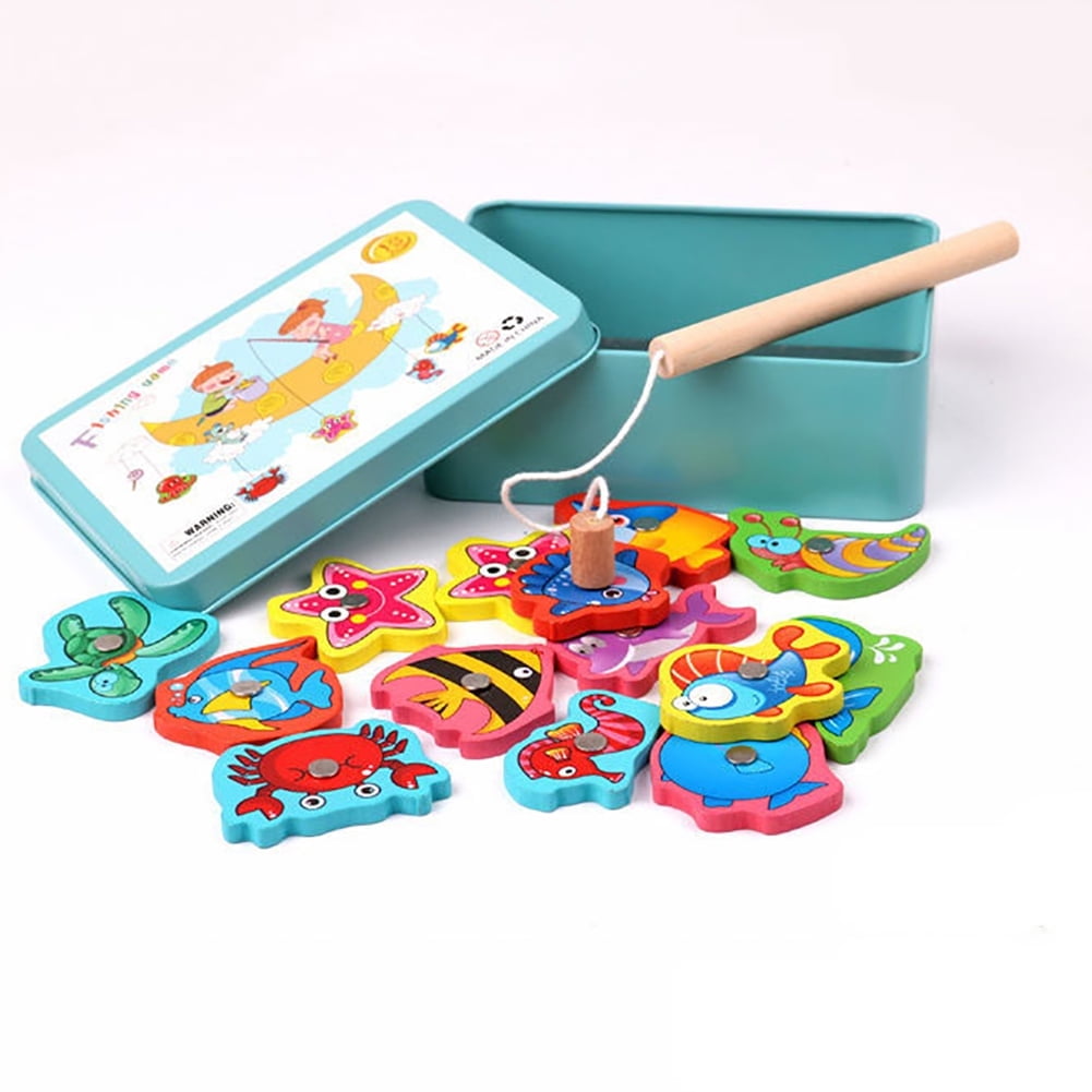 Biplut Magnetic Wooden Baby Fishing Toy Kids Simulation Ocean