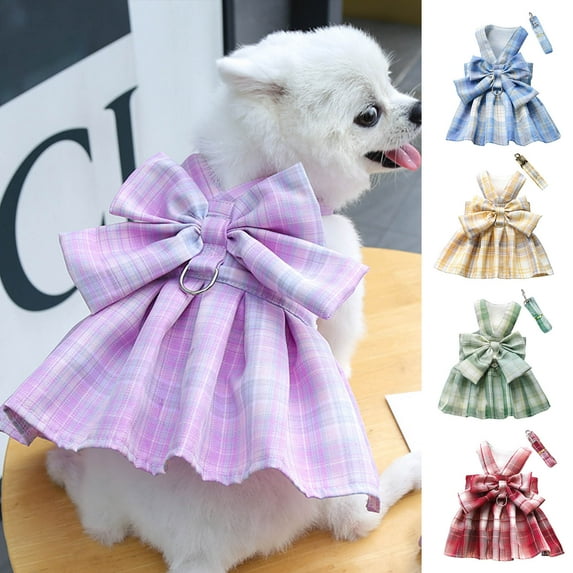 Biplut Pet Harness Leash Plaid Pattern Adjustable Breathable Pet Cats Puppy Chest Strap Dress Traction Rope Kit for Pet Training (Green White,2XL)