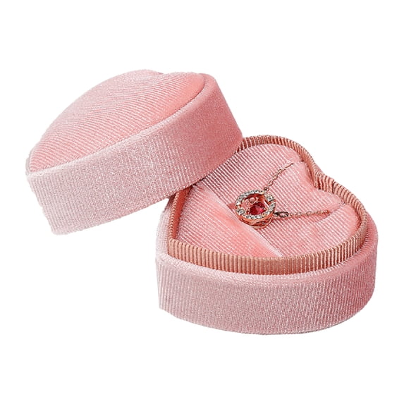 Biplut Ring Holder Heart Shape Satin Cloth Edges Corduroy Space-saving Solid Color Jewelry Box for Home (Pink for necklace)