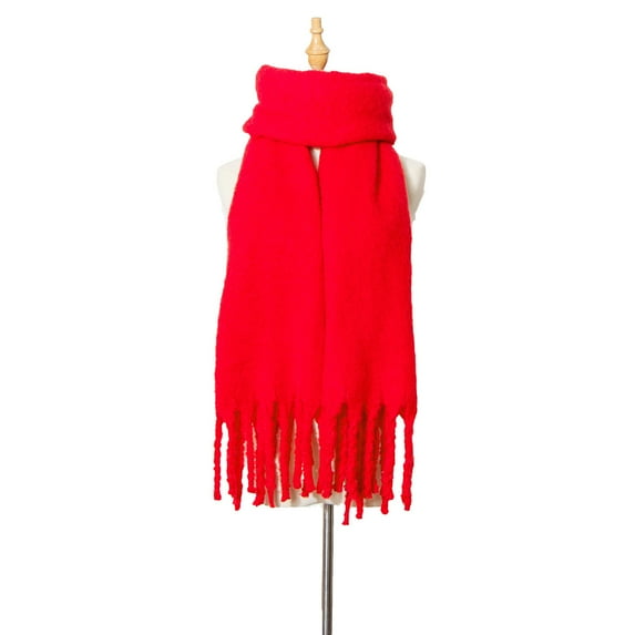 Biplut Shawl Wrap Plain Fringed Tassels Thickened Comfortable Cold Resistant Solid Color Autumn Winter Adults Long Blanket Scarf for Daily Life (Red)