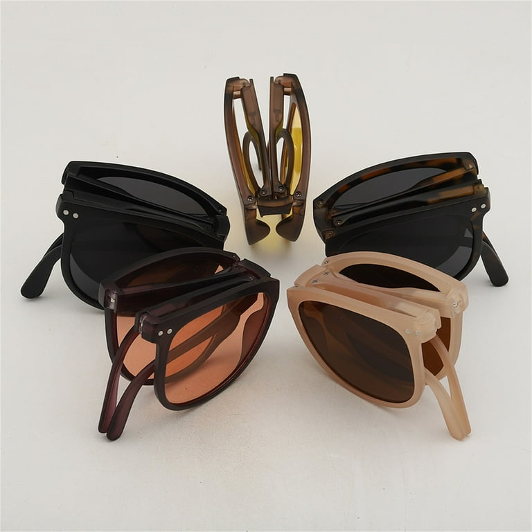 Biplut Sunglasses Womens Trendy Collapsible Folding Sunglasses Sun Protection Men Sun Glasses Small Frame Glasses with Storage Bag Case