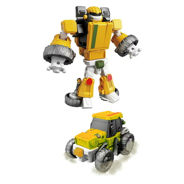 Biplut Transform Car Robot Vehicles Toy Robot Transformer Toy Various Style Aircraft Tractor Tank Train Cartoon Model Toy Collectible -15cm Robot Transforming for Children Birthday Gift (Light Yellow)