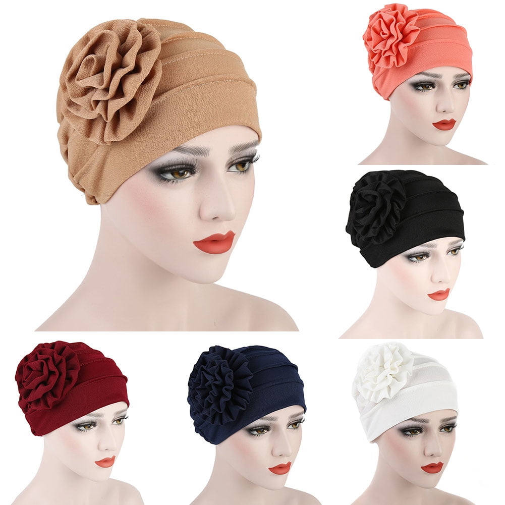 Biplut Turban Hat Stretchy Breathable Solid Color Women Side
