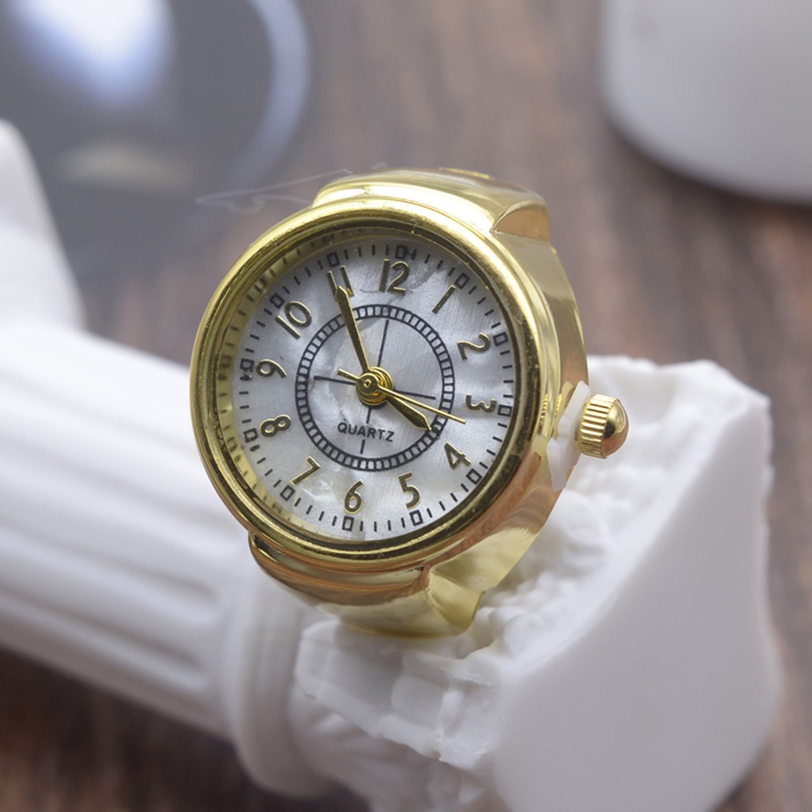 Biplut Watch Ring Decorative Clear Dial Jewelry Clock Quartz