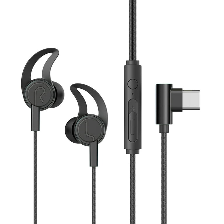 Biplut Wired Earphone Stereo Sound Sports Headset with Microphone 3.5mm Type C Plug In ear Headphone for Game Music Calls Type C Black