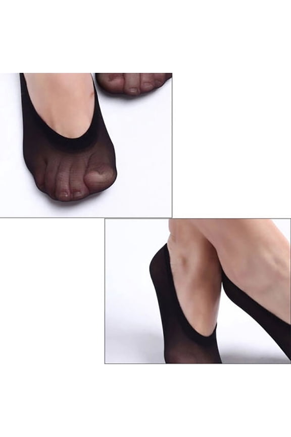 Women's Short Socks 5 Pairs Ultra-thin Summer Invisible Stockings Set Shallow Mouth Socks Breathable Ice Silk Silicone Boat Socks Non-slip Anti-drop Heel Low Top Socks (Black)