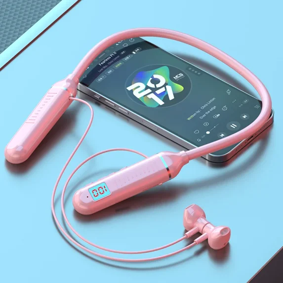 Biqianwo wireless earphones Bluetooth 5.3 neckband headphones gaming LED display HiFi headset sports TWS earbuds with mic TF card