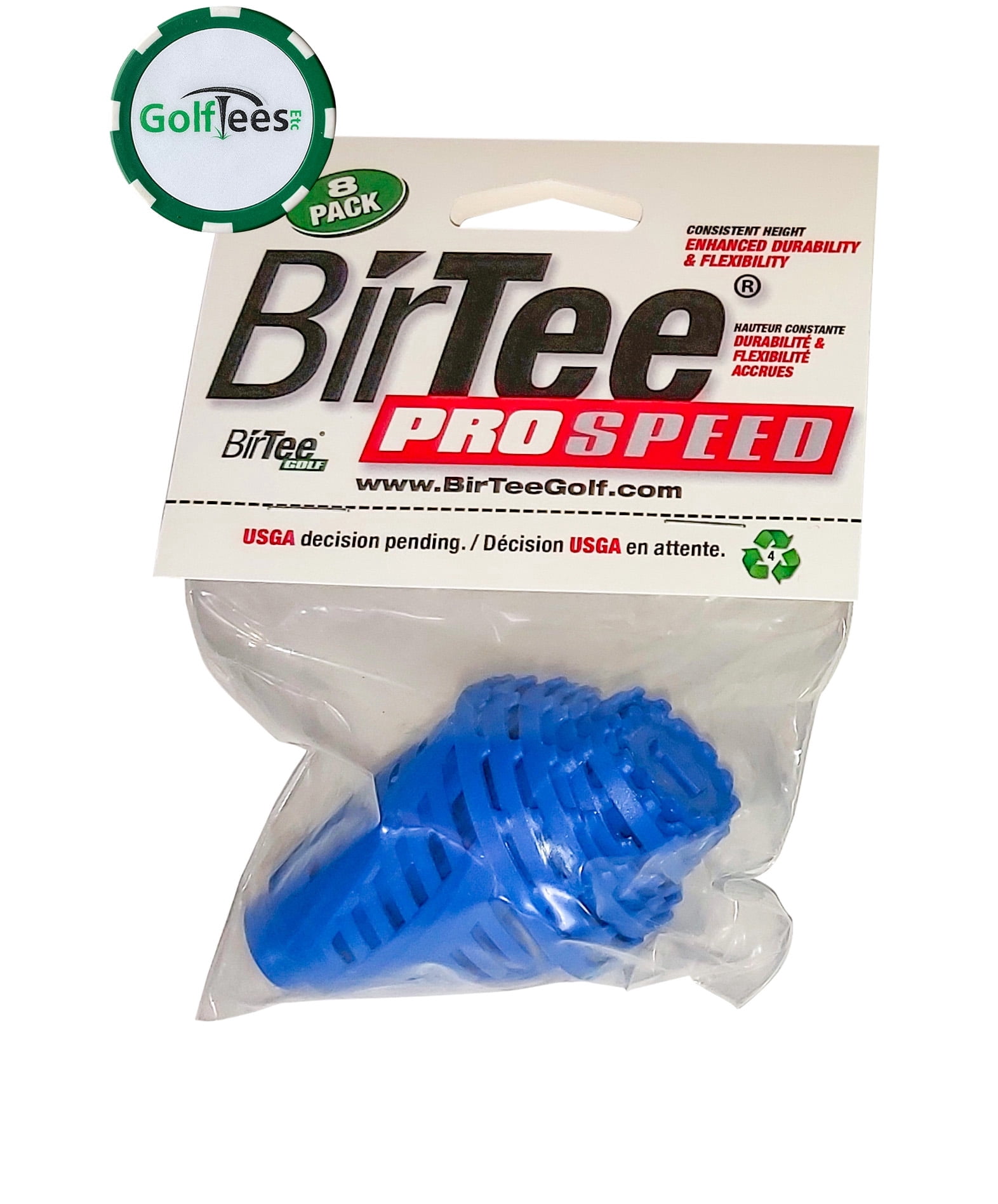 BirTee Golf Tees - PRO Speed Version with Enhanced Durability - 8 Pack. Indoor Golf Tees/Golf Simulator Tees/Winter Golf Tees. Bundled with an Exclusive Poker Chip Ball Marker