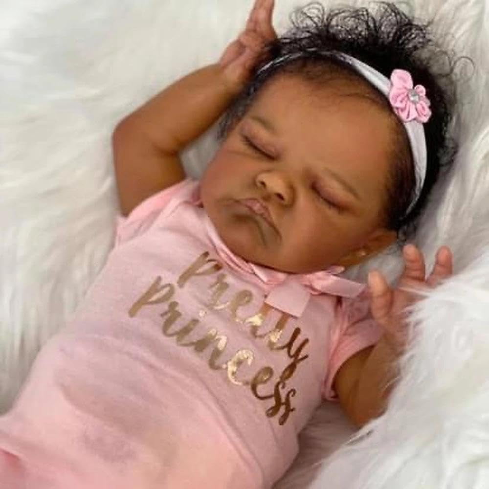 Biracial Reborn Baby Dolls Black Girl, 19 Inch Reborn Black Baby Dolls, Realistic Mixed Race Babys Doll, African American Toddler Doll with Hair, Lifelike Newborn Babies for Kids 3+