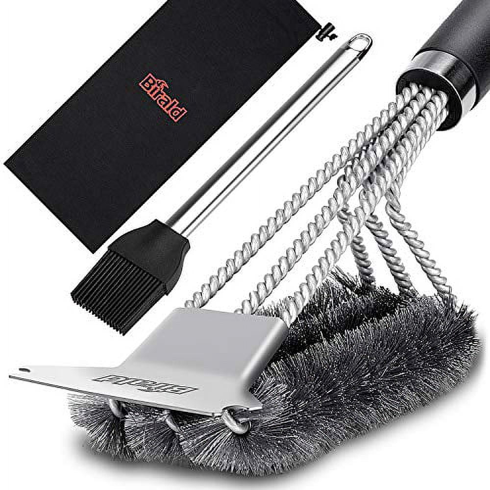 Grill Brush with Extra Strong Long Handle BBQ Cleaner Accessories - Safe Wire BBQ Brush, Triple Barbecue Scrubber Cleaning Brush for Gas/Charcoal