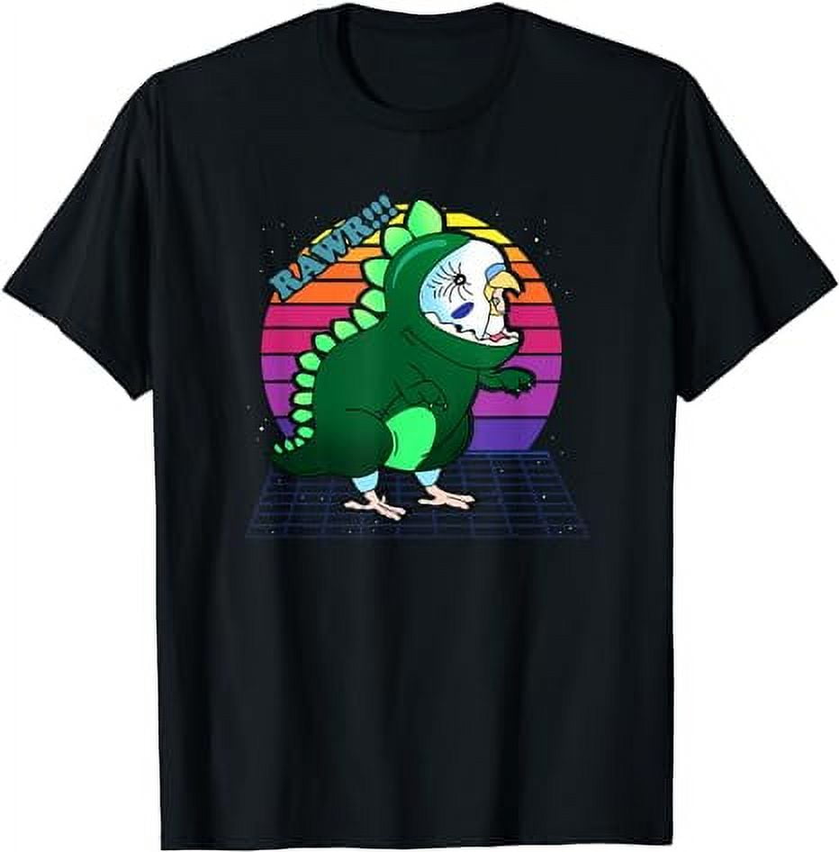Funny Screaming Parrot Meme T-Shirt - Cute Cockatiel & T-Rex Design, 100% Cotton Tee In Black - View #5