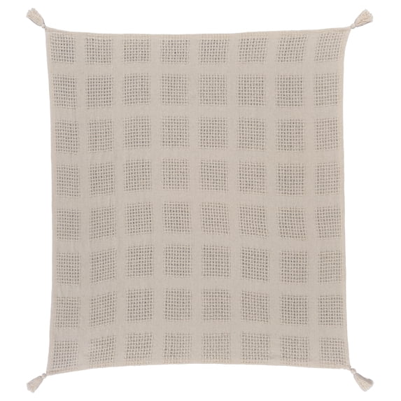 LR Home Beige Solid Cotton Lightweight Throw Blanket, 50" x 60"