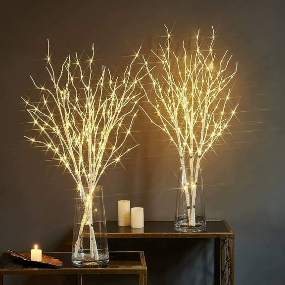 Birch Bark LED Branch Light with Timer - 6H Auto-Off - Waterproof Artificial Twig Decor for Home Wedding Party Christmas Centerpiece - Flexible Shapable Branches