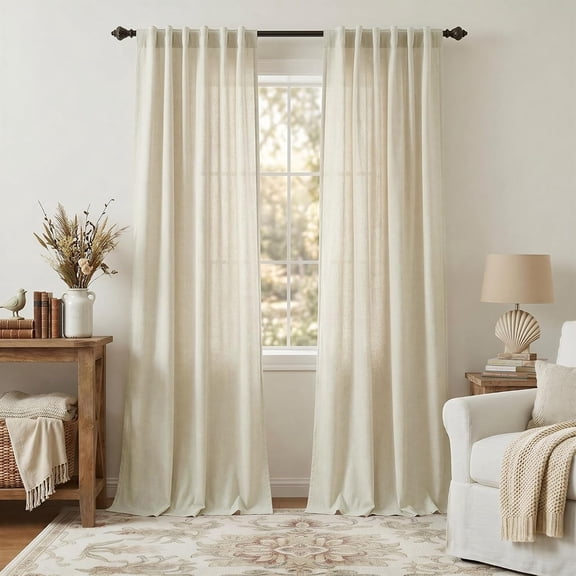 Birch Beige Linen Curtains 80 Inch Length for Living Room Light Filtering 2 Panels Semi Sheer Oatmeal Curtain Back Tab Modern Farmhouse Decor Cotton Textured Gauze Drape for Doorway Closet Door
