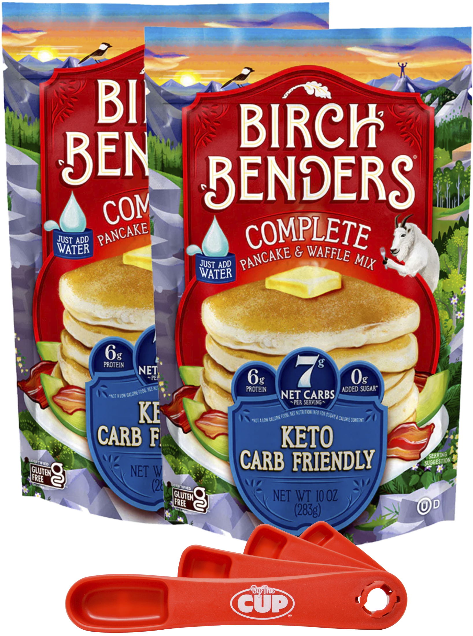 Birch Benders Keto Pancake and Waffle Mix, 10 oz (pack of 2) with Swivel Spoons