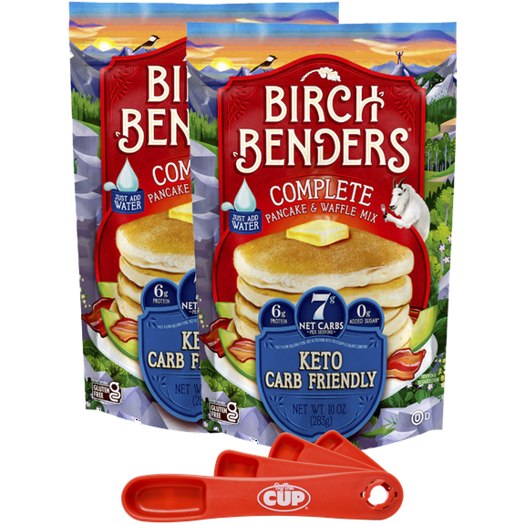 Birch Benders Keto Pancake and Waffle Mix, 10 oz (Pack of 2) with Swivel Spoons