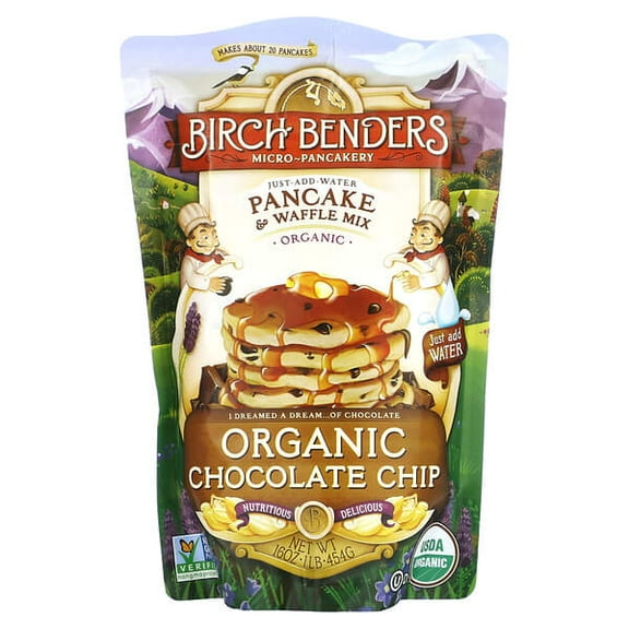 Birch Benders, Pancake & Waffle Mix, Organic Chocolate Chip, 1 lb Pack of 3
