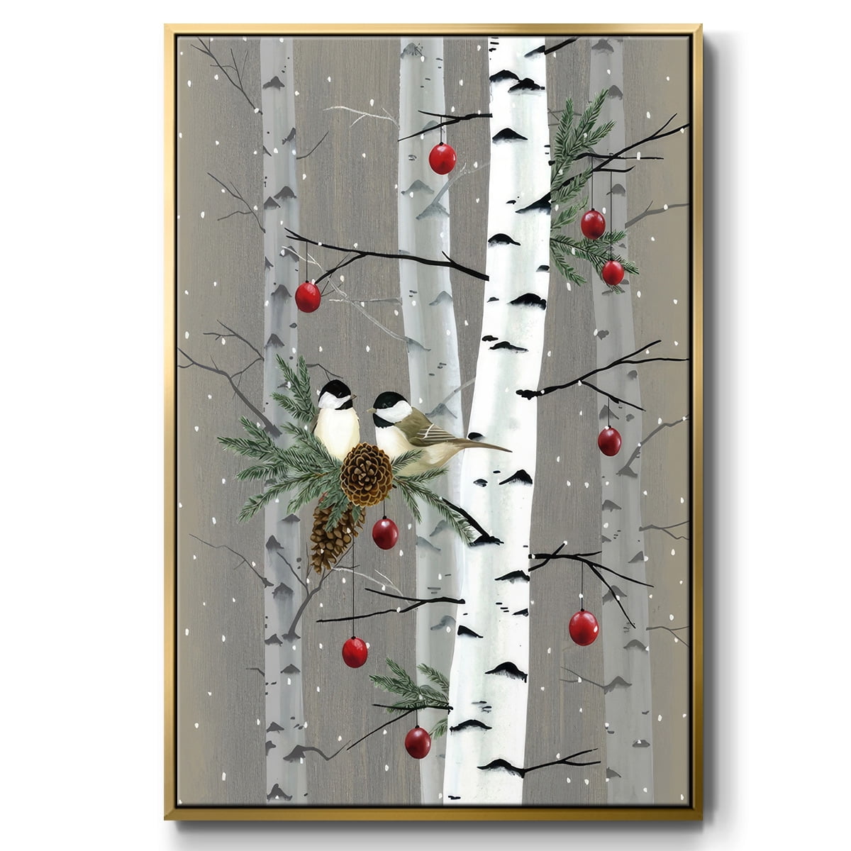 Birch Birds II - Framed Gallery Wrapped Holiday Canvas - 25 x 37 - Gold Frame