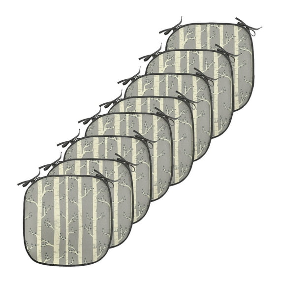 Birch Chair Seating Cushion, Tree Branches Vintage Bohemian Contemporary Illustration of Nature, Soft Seat Pads for Office with Anti-slip Backing, 16"x16", Pale Yellow and Warm Taupe, by Ambesonne