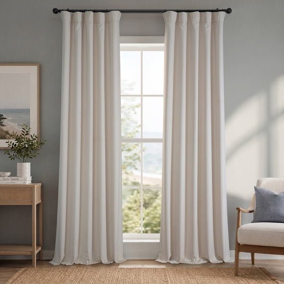 Birch Taupe Faux Linen Room Darkening Curtain (1 Panel), Birch, 50W X 108L