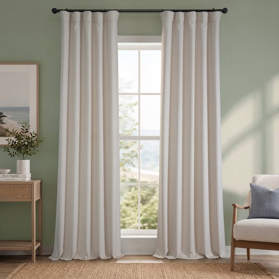 Birch Taupe Faux Linen Room Darkening Curtain (1 Panel), Birch, 50W X 108L