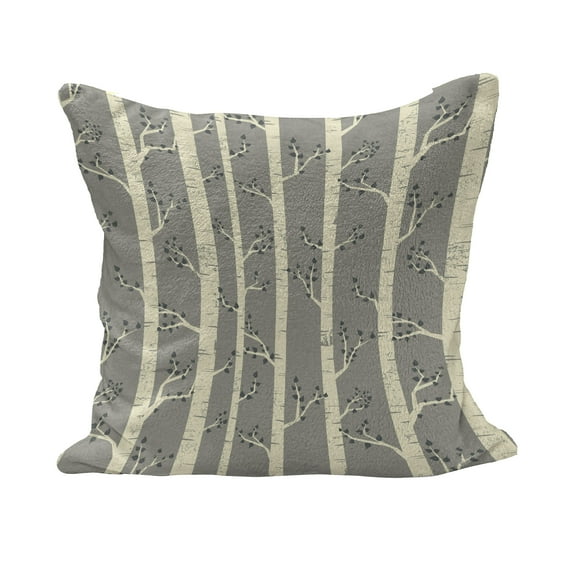 Birch Fluffy Throw Pillow Cushion Cover, Tree Branches Vintage Bohemian Contemporary Illustration of Nature, Decorative Square Accent Pillow Case, 40" x 40", Pale Yellow and Warm Taupe, by Ambesonne