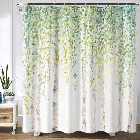 Birch Forest Shower Curtain Willow Leaves Landscape Shower Curtains for Bathroom Classy Shower Curtain Set with Hooks-72"W x 72"L (Pack of 1)