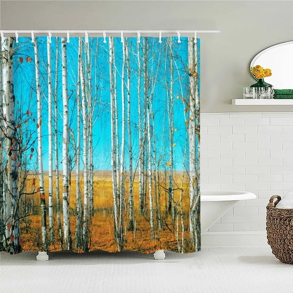 Birch Forest Trees Shower Curtain Natural Landscape Prints Fabric Waterproof Polyester Bathroom Curtains Decoration with
