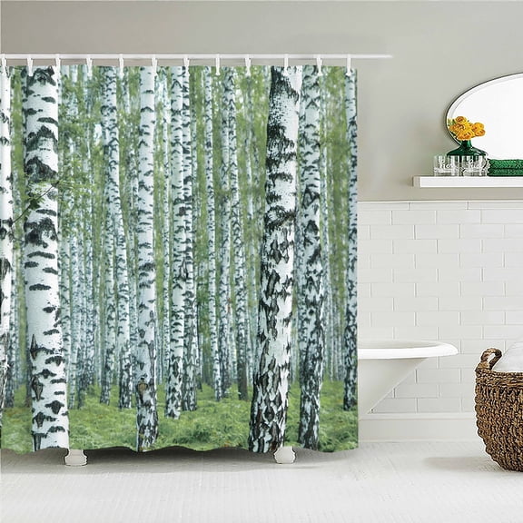 Birch Forest Trees Shower Curtain Natural Landscape Prints Fabric Waterproof Polyester Bathroom Curtains Decoration with