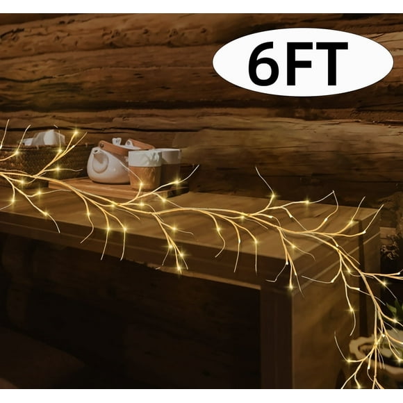 Birch Garland Christmas LED Light Wedding Decoration Battery Operated Lighted Farmhouse Garland with Timer for Home 6FT 48 LED