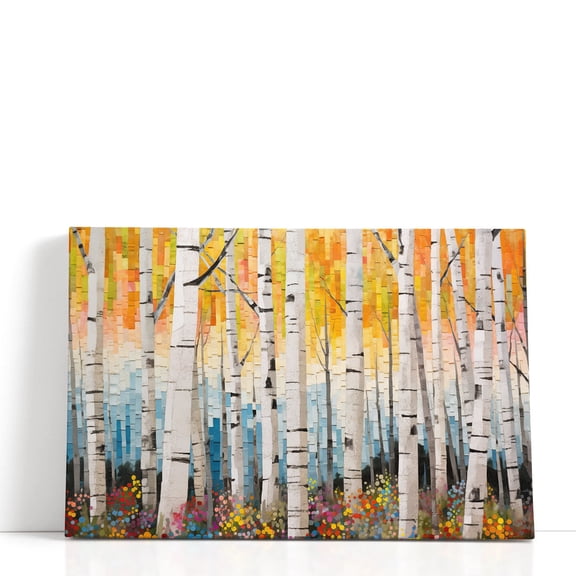 Birch Groove & Bloom - Espresso Framed Canvas Print Wall Art | 18" W x 12" H