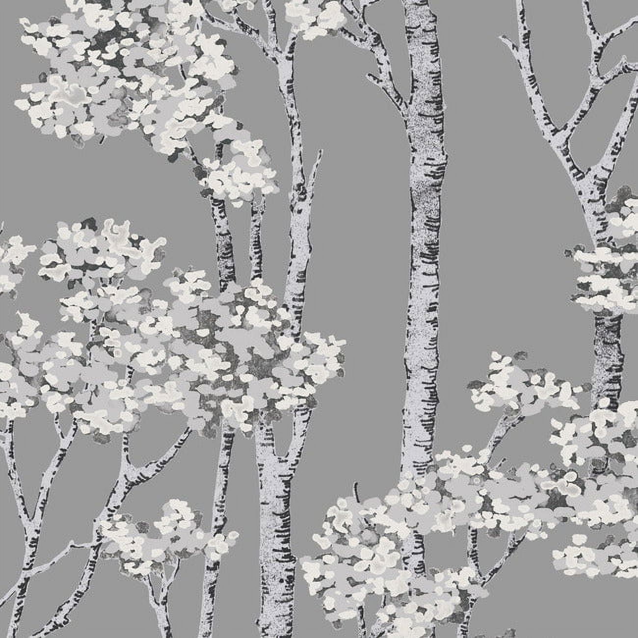 Grey Birch Grove Vinyl Peel and Stick Wallpaper Roll