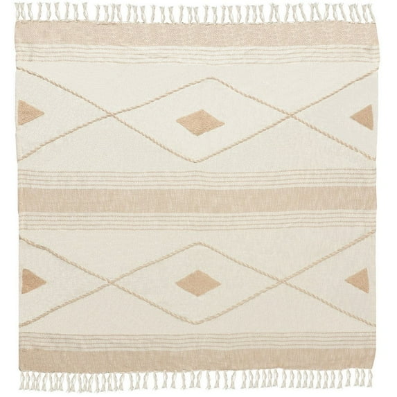 Birch Harbor Beige Coastal Diamond Striped Cotton Throw Blanket, 50" x 60"