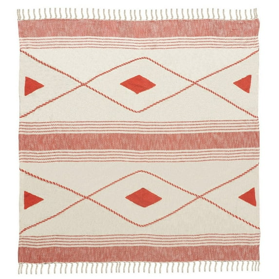 Birch Harbor Red Coastal Diamond Geometric Striped Cotton Throw Blanket, 50" x 60"