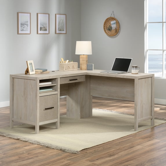 Birch Harbor L-Shaped Desk with Drawer, Chalked Chestnut Finish