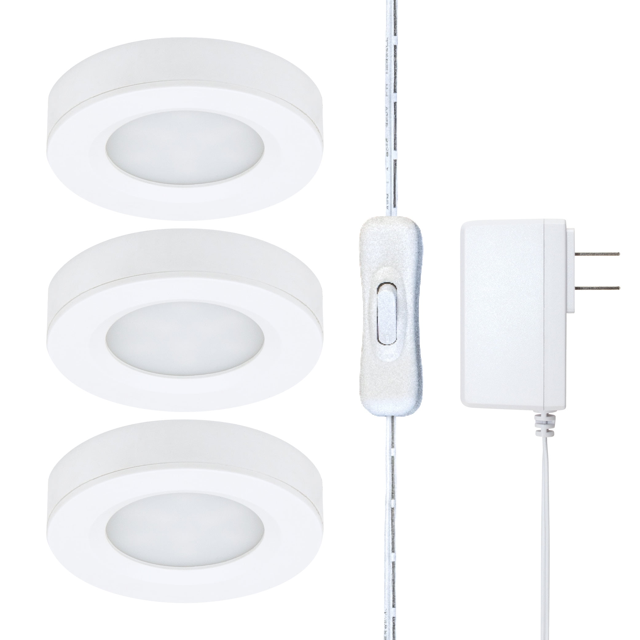 Warm White LED Puck Light Kit with Switch, 3-Pack