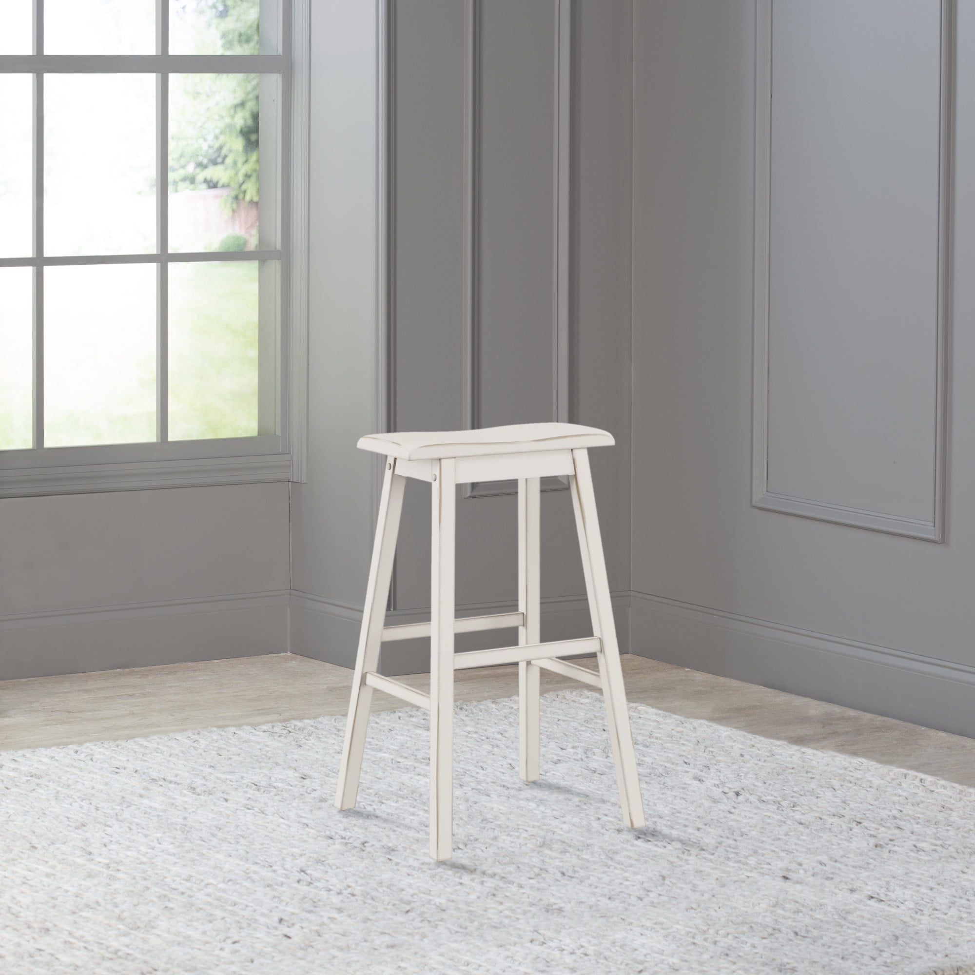 Sea White Wood Saddle Seat Backless Swivel Bar Stool