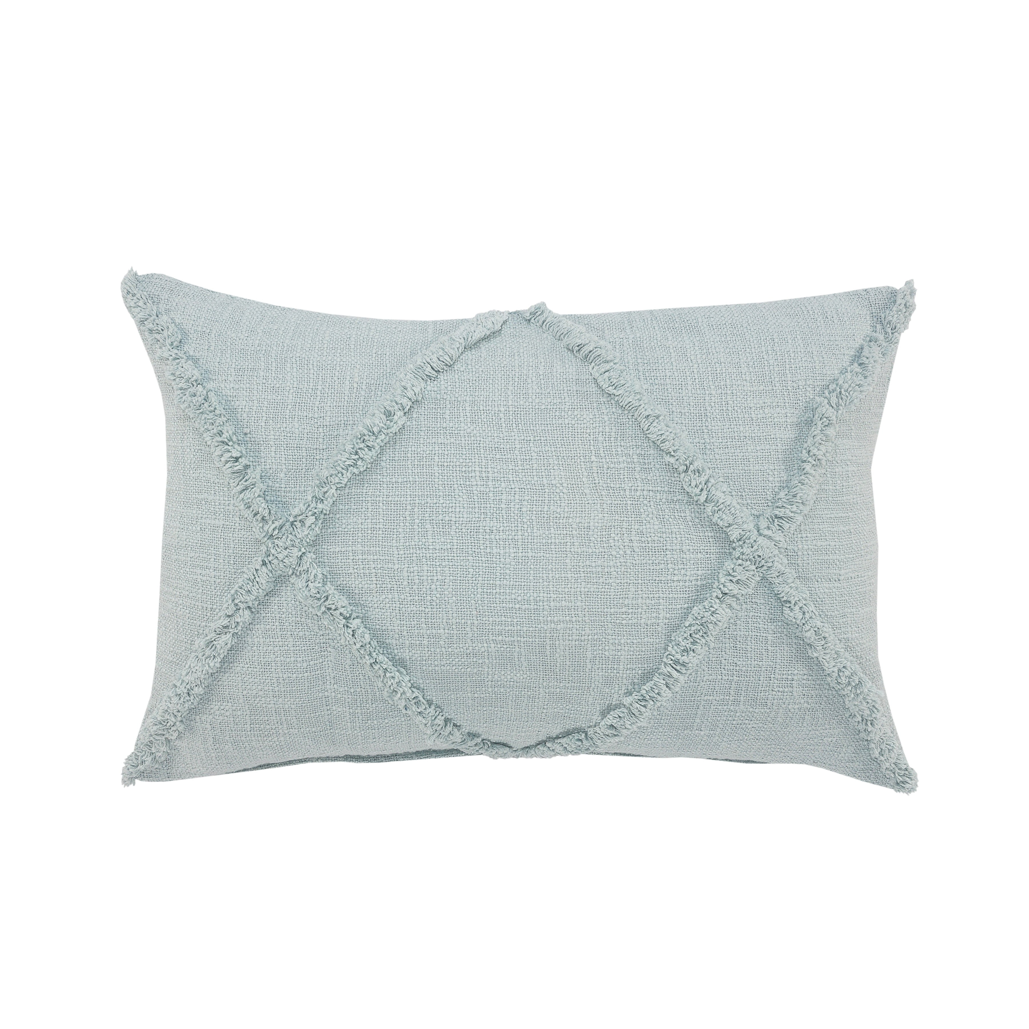 Light Blue Shag Diamond Cotton Throw Pillow with Polyester Insert