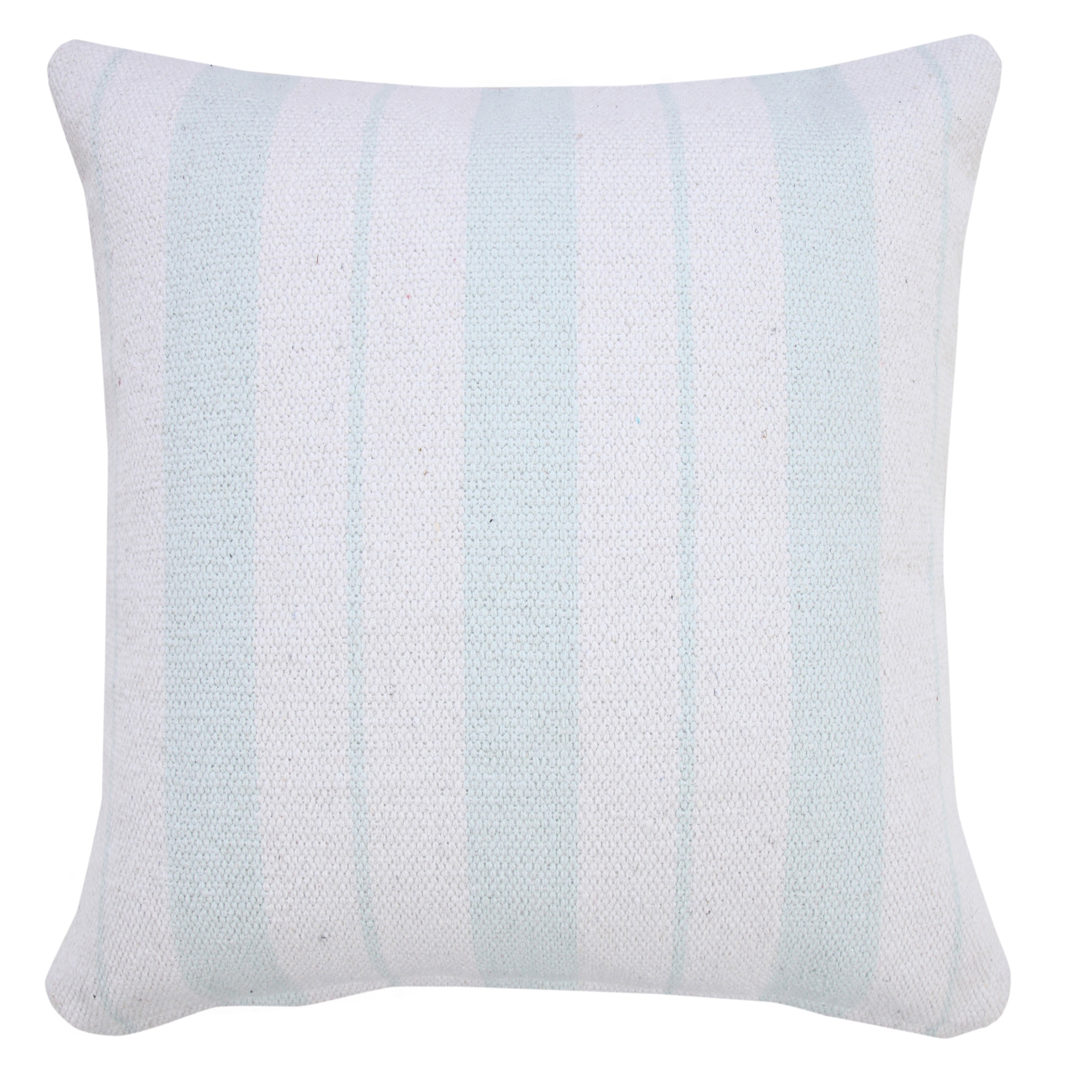 Bright Blue and White Cotton Striped 20'' Square Throw Pillow
