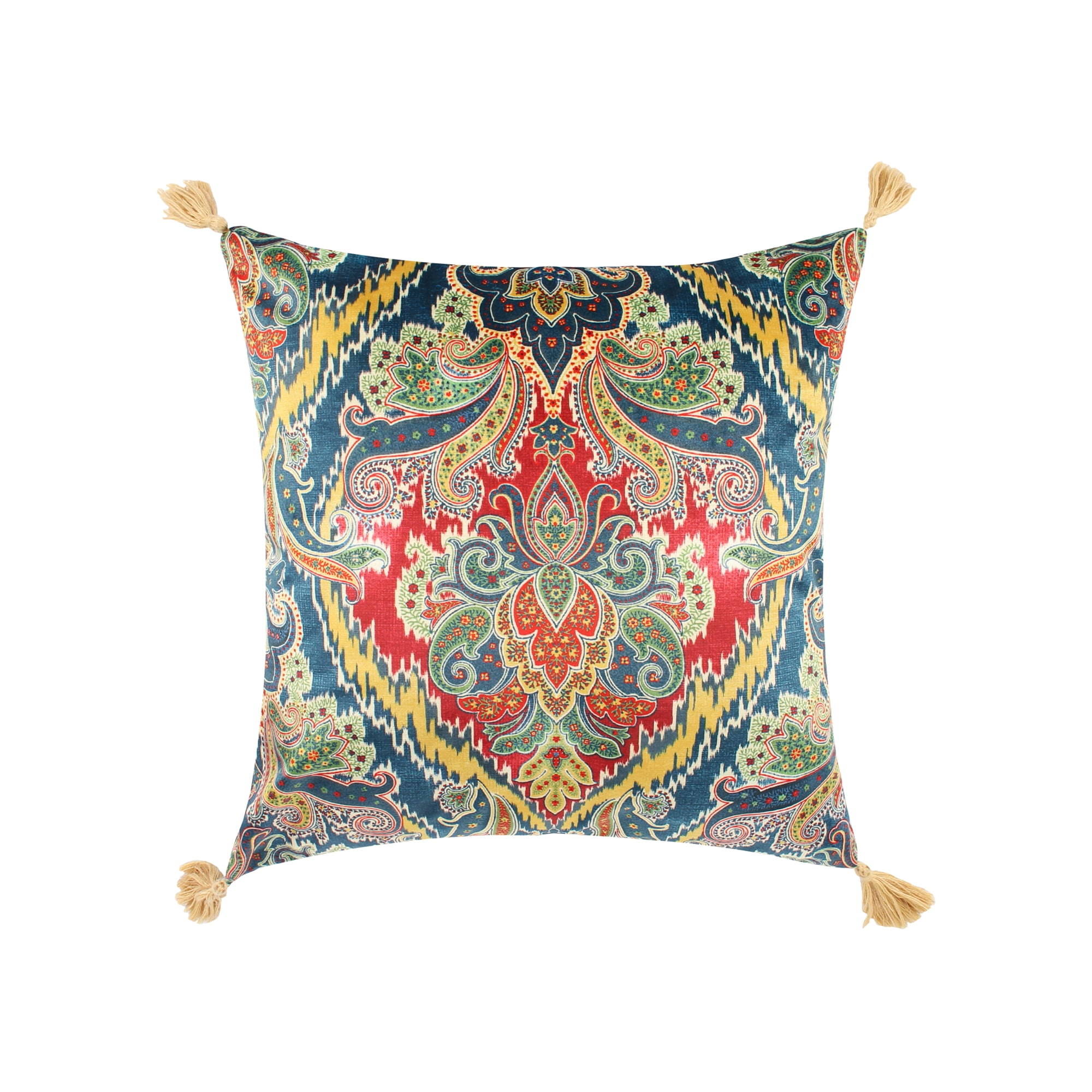 Calabria Navy and Gold Medallion Tassel Pillow 18x18