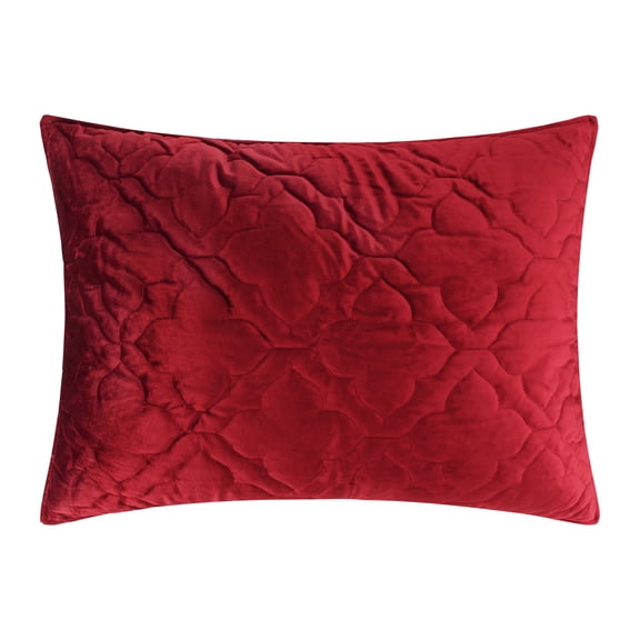 Birch Hill - Caserta Quilt - Standard Sham - Arabesque Medallion - Red Velvet - Quilt (26x20in.) - Reversible - Velvet