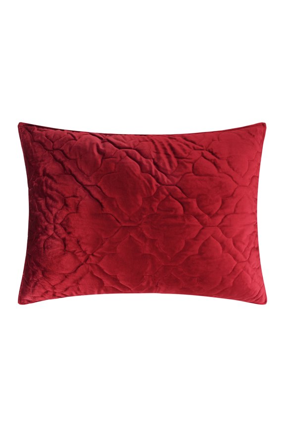 Birch Hill - Caserta Quilt - Standard Sham - Arabesque Medallion - Red Velvet - Quilt (26x20in.) - Reversible - Velvet