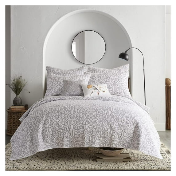 Birch Hill Sherbourne - Sherbourne Black Stitch Quilt - Full/Queen - Quilted Medallion White with Black Stitch - Quilt (88x92in.) - Reversible - Cotton