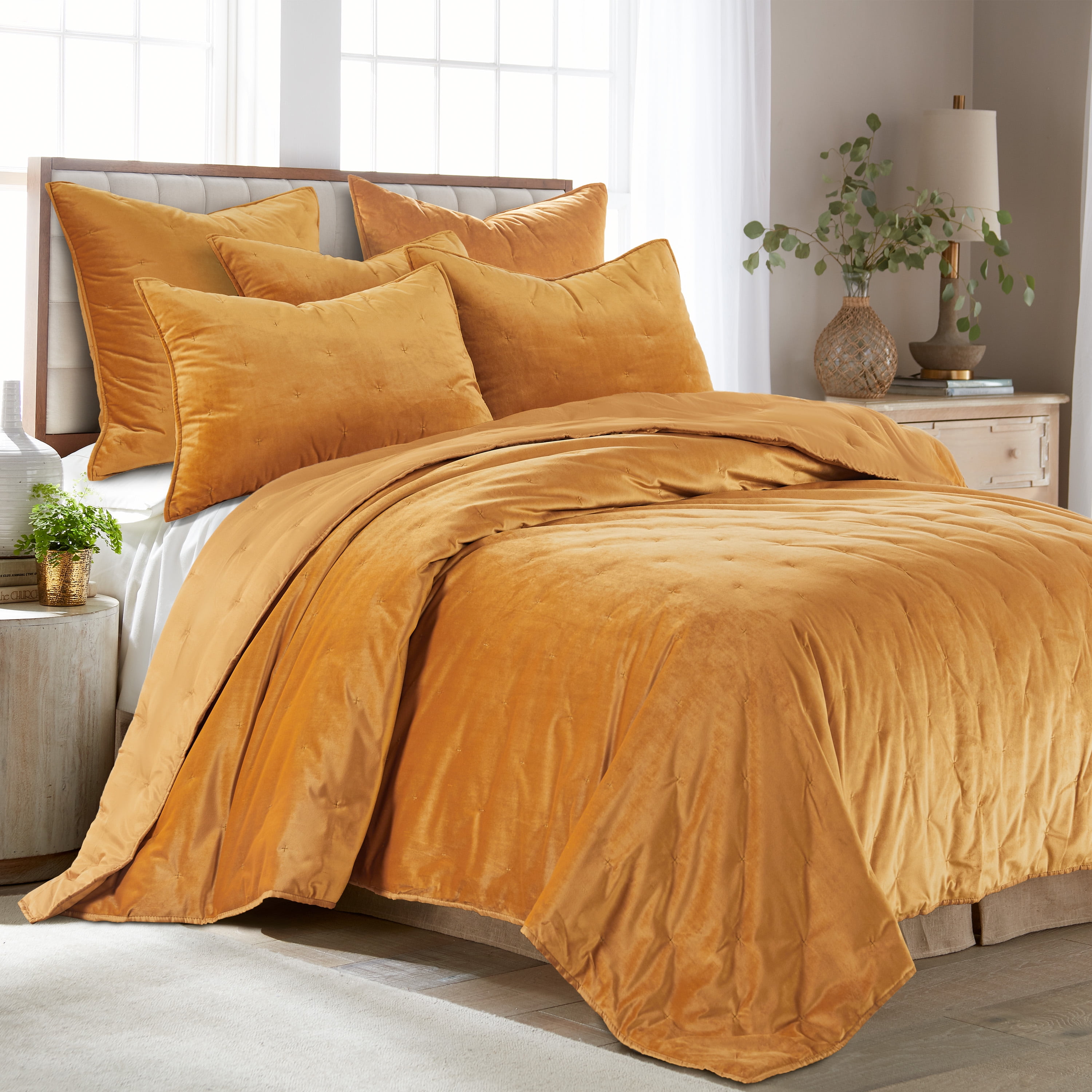 Birch Hill by Levtex Home - Calabria King/Cal King Quilt - Gold - Velvet - Dot Stitch Quilting - Quilt (106 x 92 in.) - Polyester Velvet
