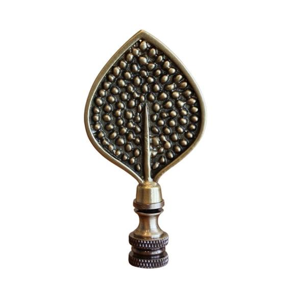 Birch Leaf Decorative Lamp Finial Antique Brass, 3.25"h