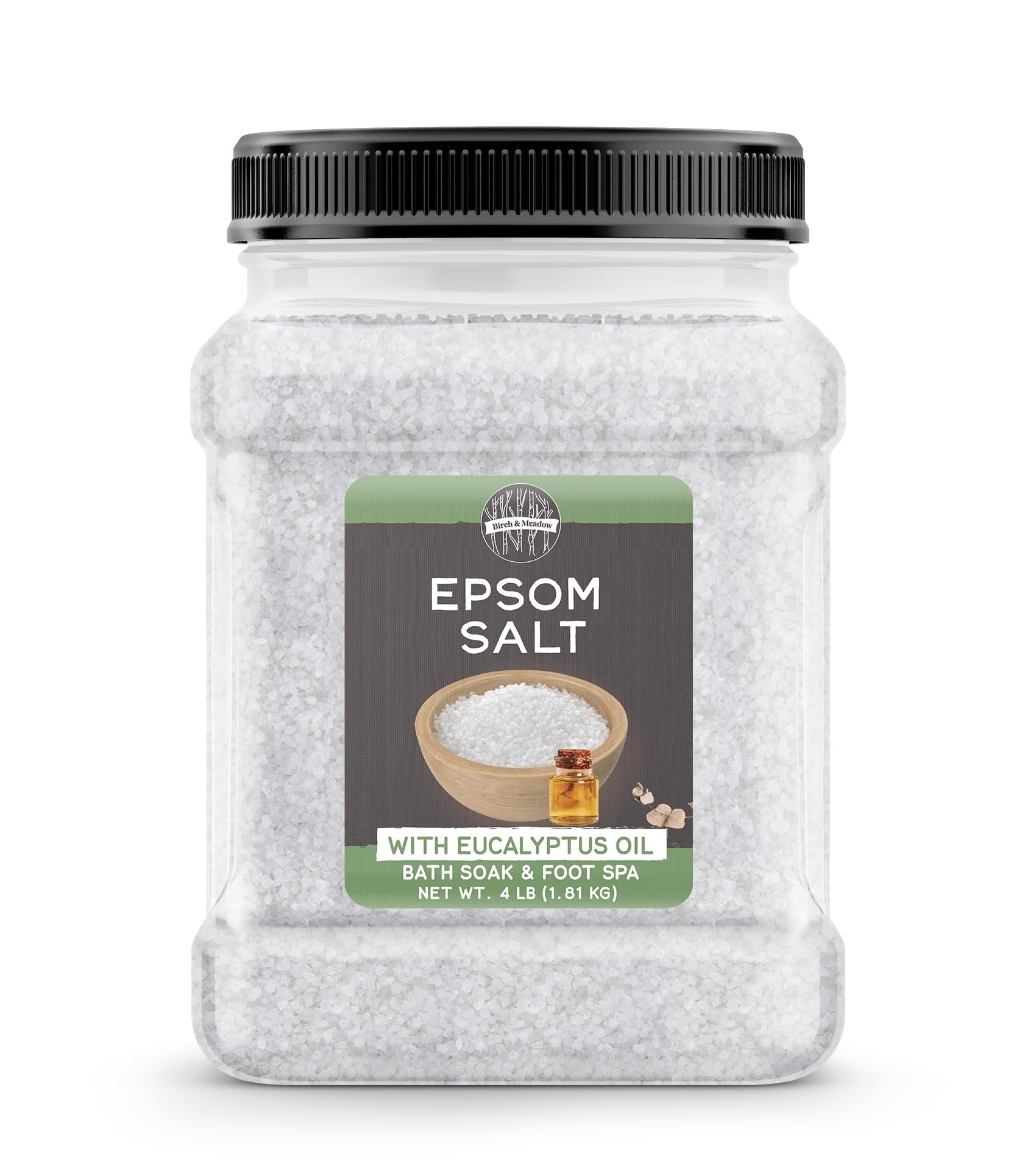 Birch & Meadow Epsom Salt with Eucalyptus Oil, 4 lb, Magnesium Sulfate, Bath Soak, Healing & Cleansing