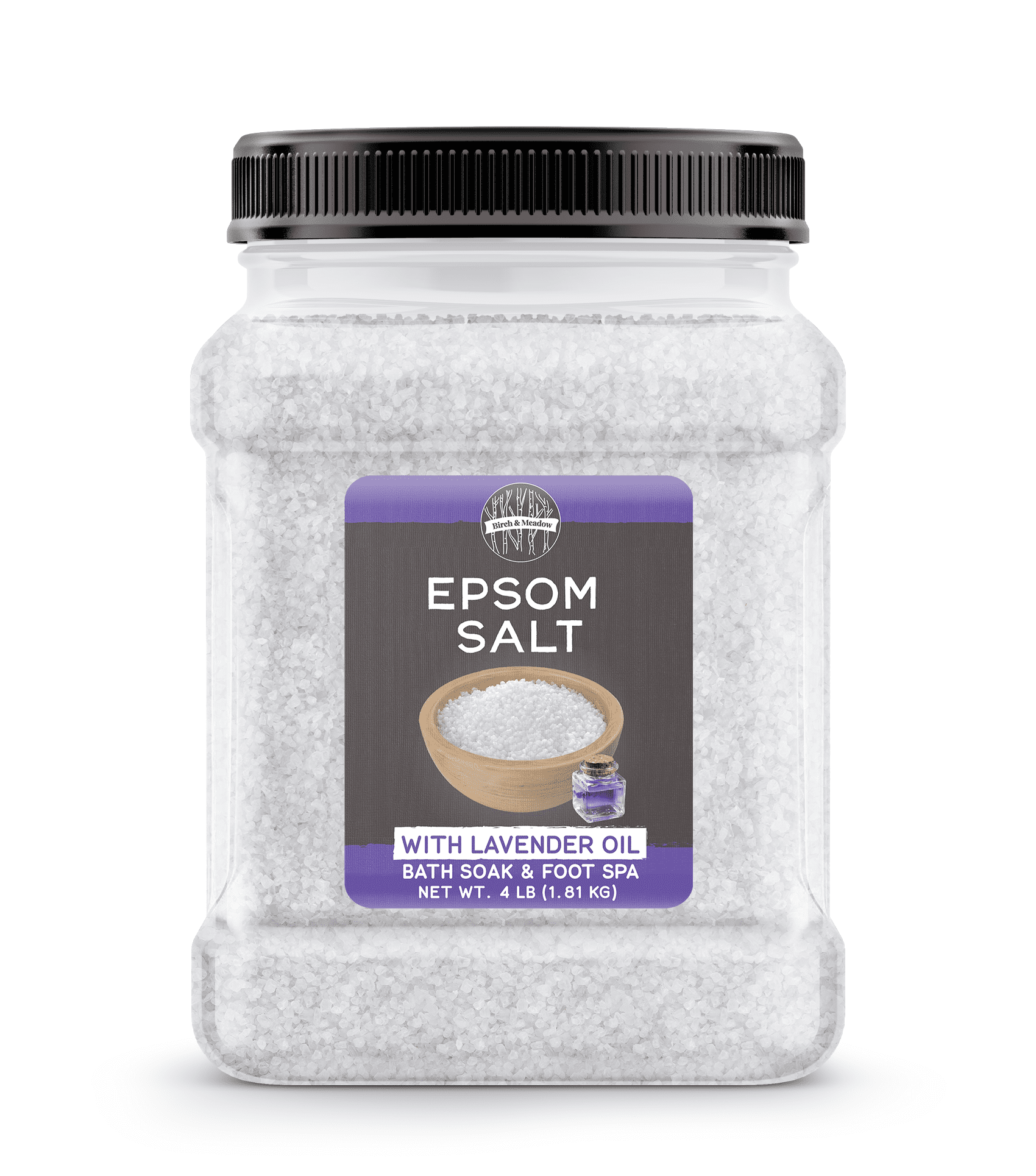 Birch & Meadow Epsom Salt with Lavender Oil, 4 lb, Magnesium Sulfate, Bath Soak, Rejuvenating Scent