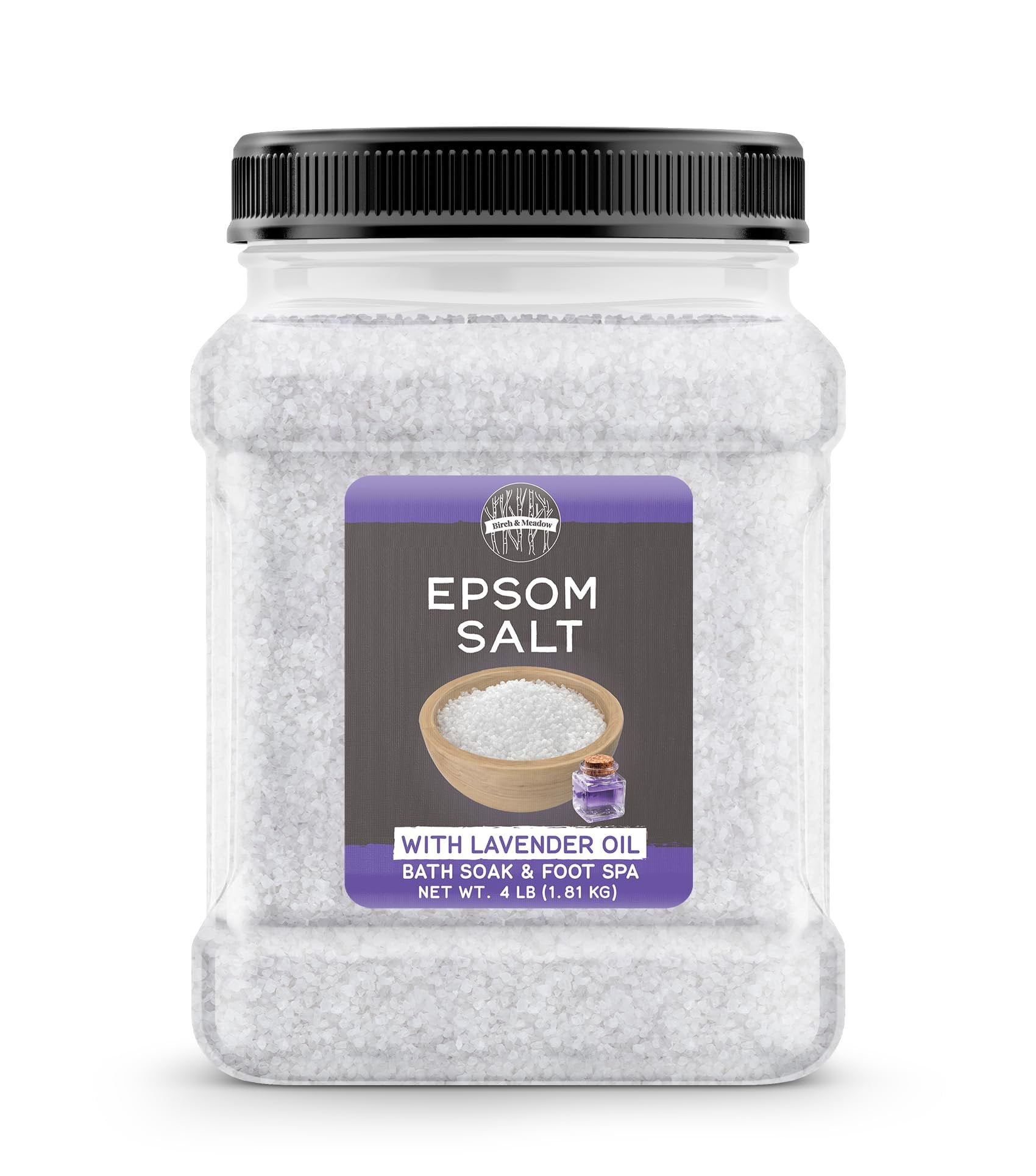 Birch & Meadow Epsom Salt with Lavender Oil, 4 lb, Magnesium Sulfate, Bath Soak, Rejuvenating Scent
